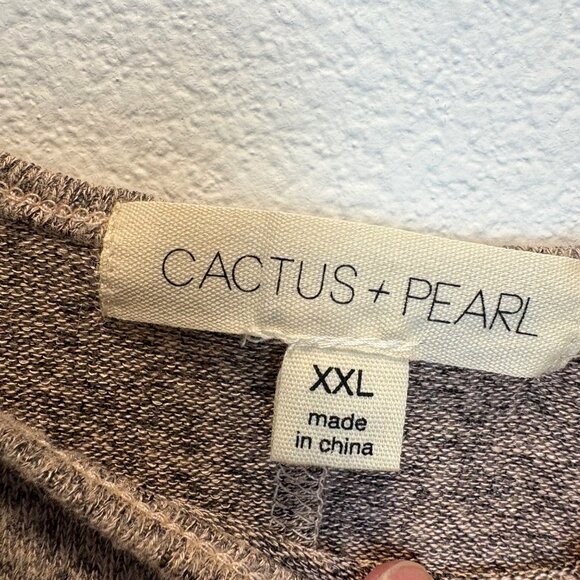 Cactus + Pearl XXL Beige Knit Top Beaded Diamond Tunic Casual oversized Neutral - Picture 2 of 6